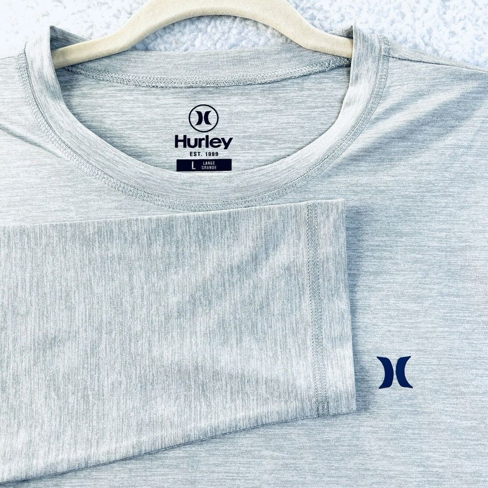 Hurley Long Sleeve T-shirts Men's Size L Gray Blue Logo On Sleeve